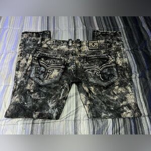 Rock Revival Distressed Black and Gray Men's Jeans